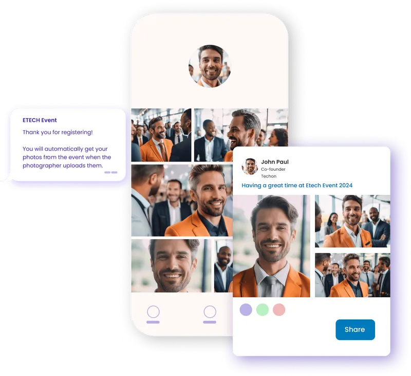 An attendee's personalised photo gallery arriving on WhatsApp